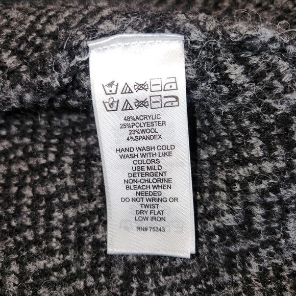 Tahari Wool Blend Open Front Longline Cardigan Size S Black & Gray Cross Front - Picture 8 of 13